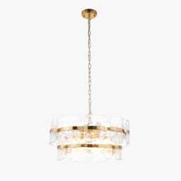 Lucius 6-Light Pendant Light in Brushed Aged Brass & Clear Textured Glass