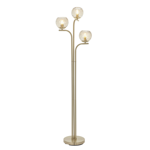 Dillian Champagne Lustre Glass Three Light Floor Lamp in Satin Gold