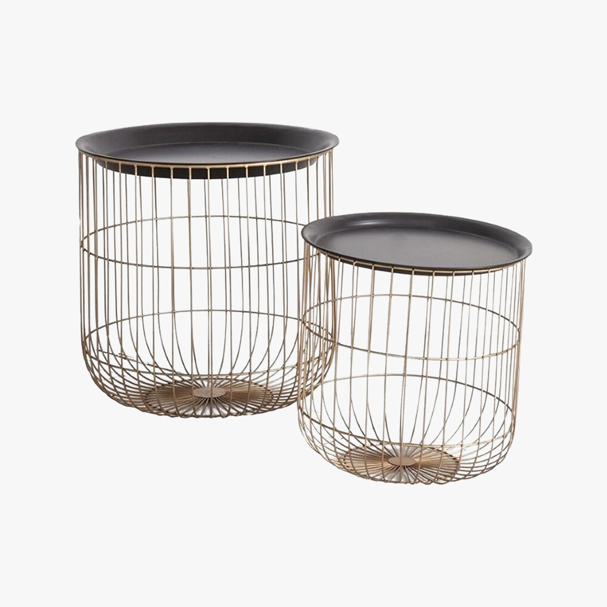 Lila Round Cage Side Tables in Gold, Set of Two