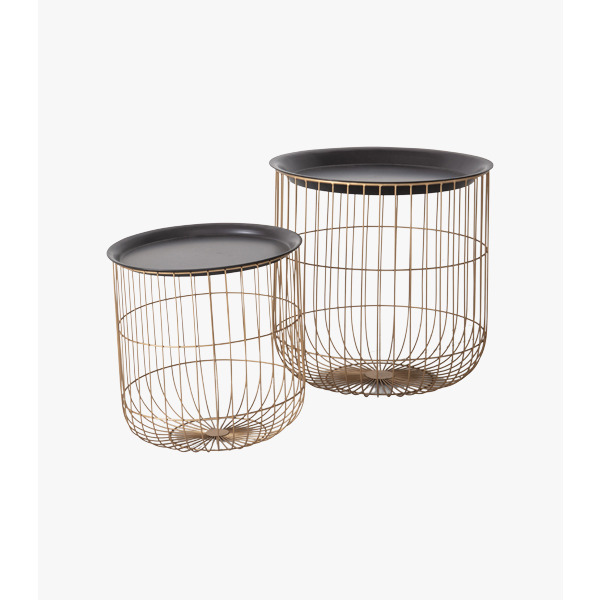 Lila Round Cage Side Tables in Gold, Set of Two