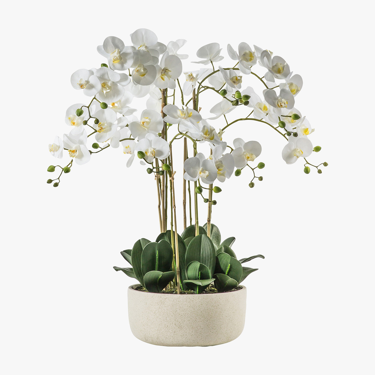 Faux Orchids in Large White Bowl