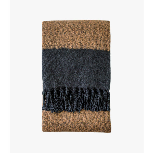 Austell Faux Mohair Throw in Black and Beige