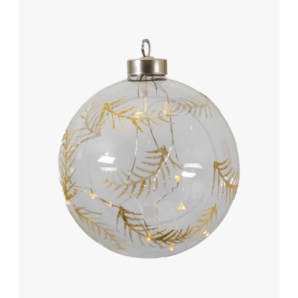 Plume Etched Bauble With LED in Clear