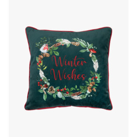 Velvet Winter Wishes Wreath Cushion
