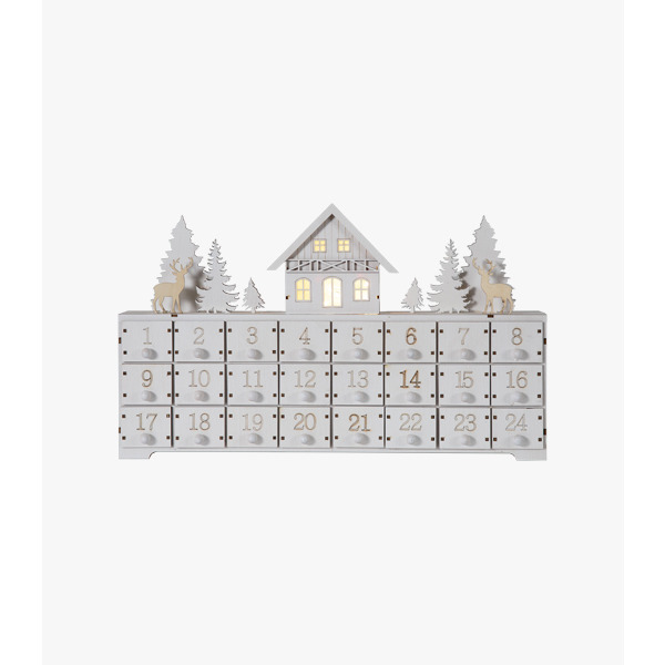 White Christmas Advent Calendar with LED Lights