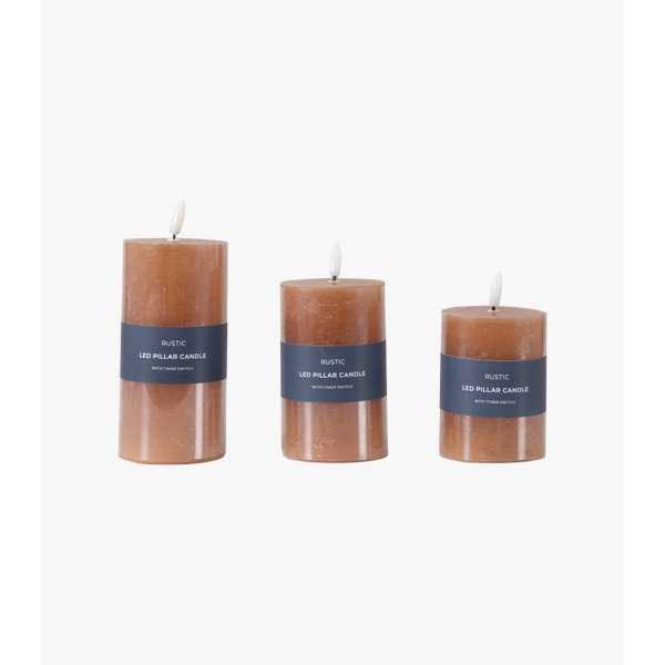 Homespun LED Candle in Amber - Set of 3