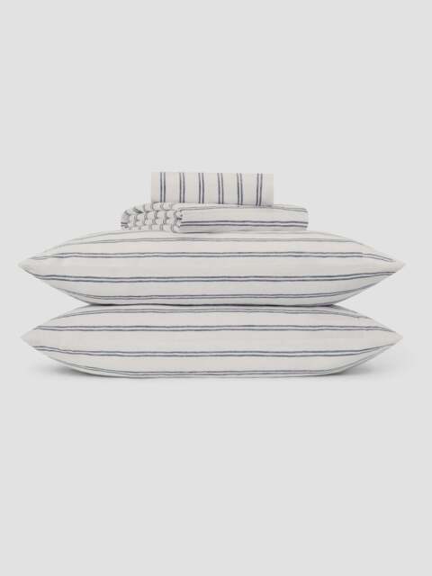 Ivory Kemptown Stripe Linen Blend Sheet Set - Single - Piglet in Bed