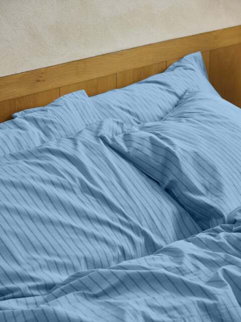 Pale Blue Favourite Shirt Stripe Cotton Pillowcases (Pair) - Standard - Piglet in Bed