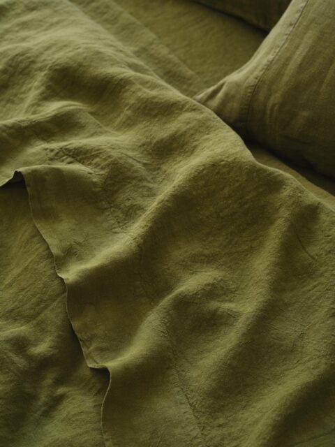 Botanical Green Linen Blend Flat Sheet - Single - Piglet in Bed