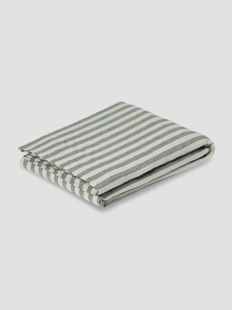 Fern Green Pembroke Stripe Linen Blend Flat Sheet - Single - Piglet in Bed