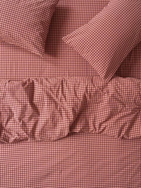Fig & Blush Pink Gingham Washed Cotton Percale Duvet Cover - Single - Piglet in Bed