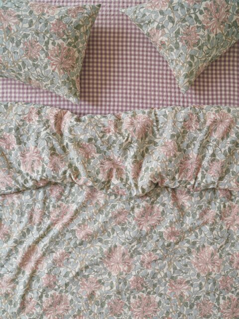 Soft Sage Honeysuckle Linen Blend Duvet Cover - Single - Piglet in Bed