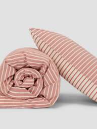 Auburn Red Texture Stripe Cotton Kids Bedding Set - Cot Size - Piglet in Bed
