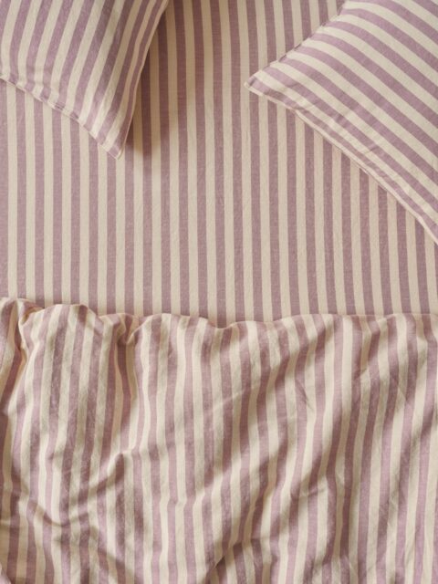 Elderberry Pembroke Stripe Linen Blend Fitted Sheet - Single - Piglet in Bed