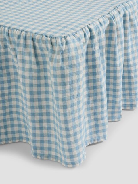 Warm Blue Gingham Linen Blend Valance - Super King - Piglet in Bed