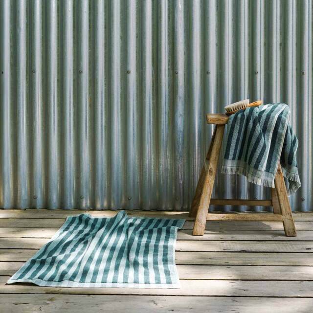 Pine Green Pembroke Stripe Cotton Bath Mat - 50x70cm - Piglet in Bed