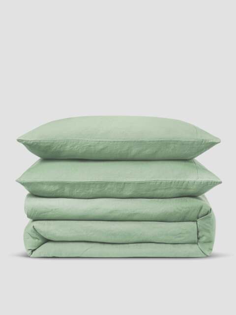 Sage Green Linen Blend Duvet Set - Single - Piglet in Bed
