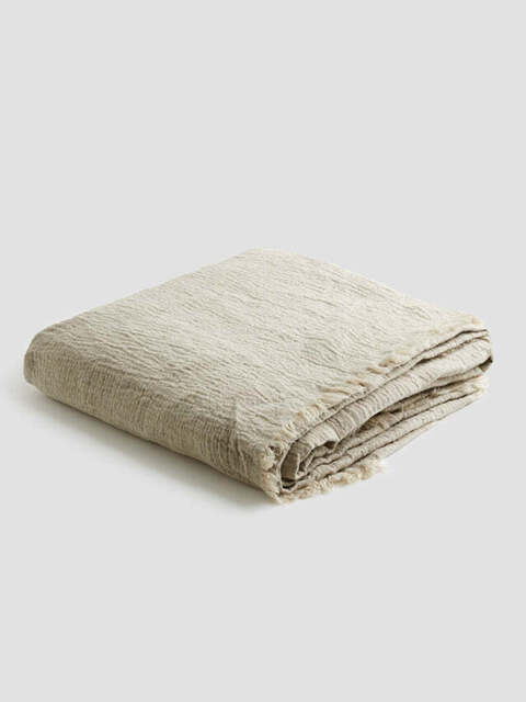 Oatmeal Linen Crinkle Throw - 200cm x 230cm - Piglet in Bed