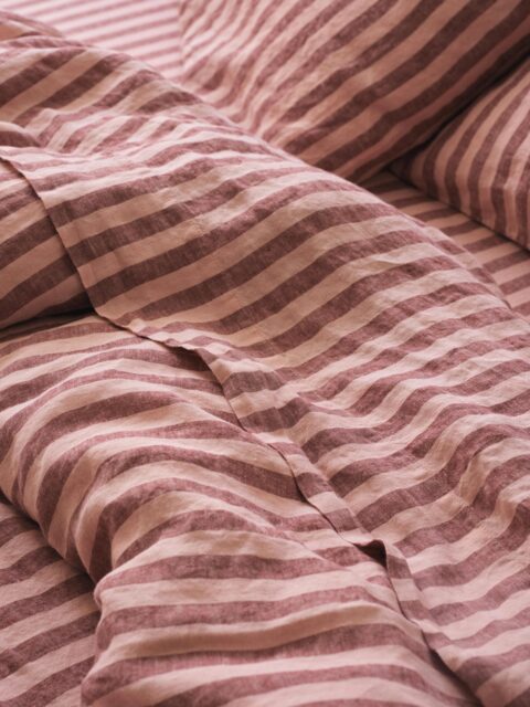 Rhubarb & Rose Pembroke Stripe Linen Blend Flat Sheet - Single - Piglet in Bed