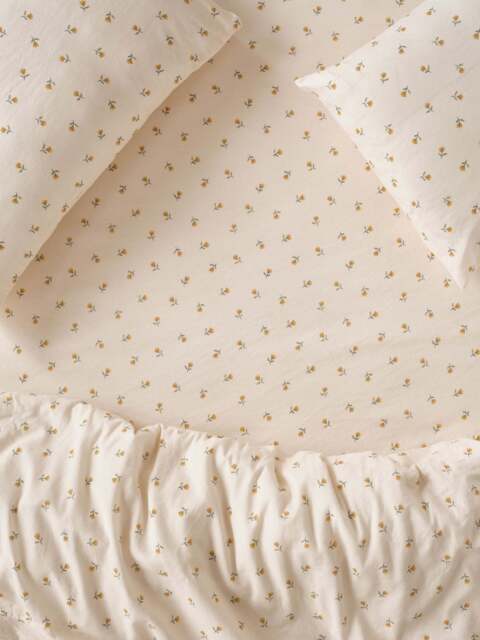 Honey Posy Bud Linen Blend Fitted Sheet - Single - Piglet in Bed