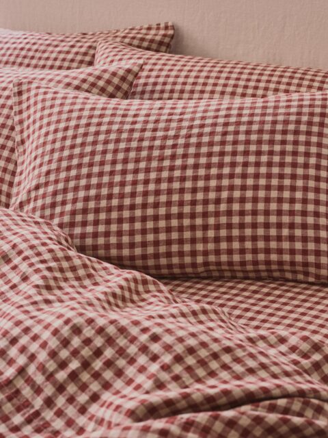 Rhubarb Gingham Linen Blend Pillowcases (Pair) - Standard - Piglet in Bed