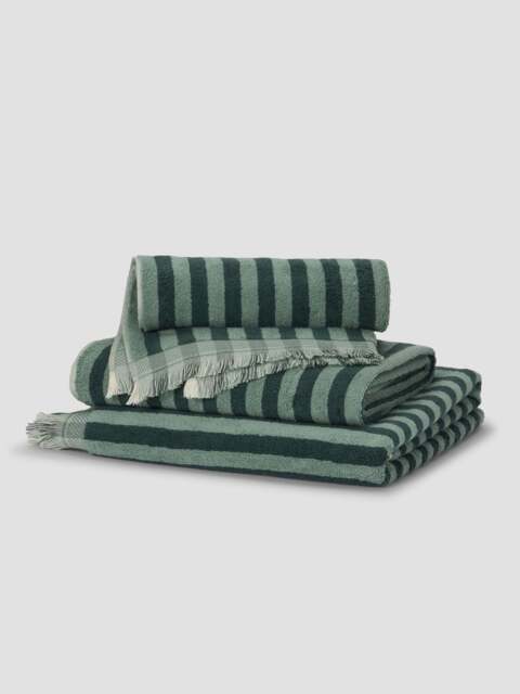 Pine Green Pembroke Stripe Cotton Towels - Bath Sheet - Piglet in Bed