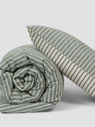 Spruce Green Texture Stripe Cotton Kids Bedding Set - Cot Size - Piglet in Bed