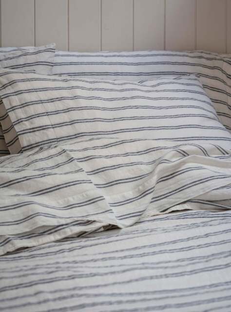 Ivory Kemptown Stripe Linen Blend Pillowcases (Pair) - Standard - Piglet in Bed
