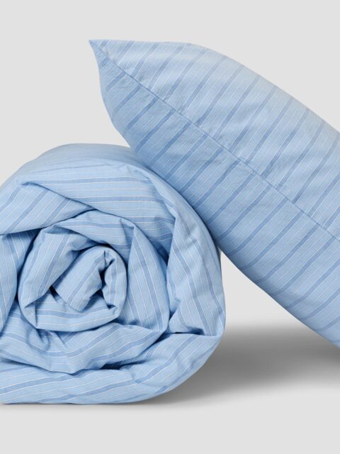 Pale Blue Favourite Shirt Stripe Kids Cotton Bedding Set - Cot - Piglet in Bed
