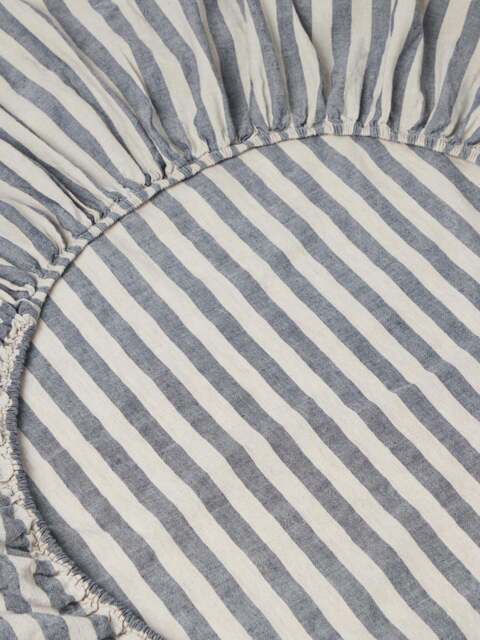 Atlantic Pembroke Stripe Linen Blend Fitted Sheet - Single - Piglet in Bed