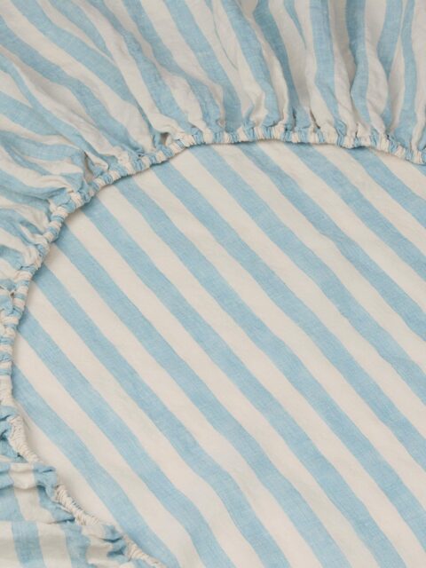 Coastal Blue Pembroke Stripe 100% Linen Fitted Sheet - Single - Piglet in Bed