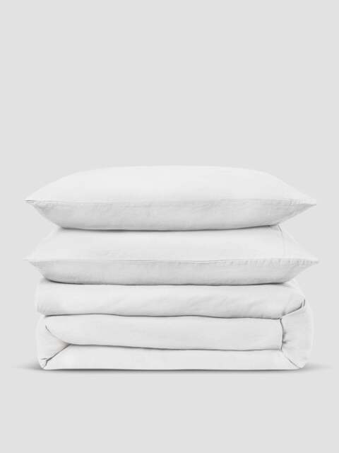 White Linen Blend Duvet Set - Single - Piglet in Bed