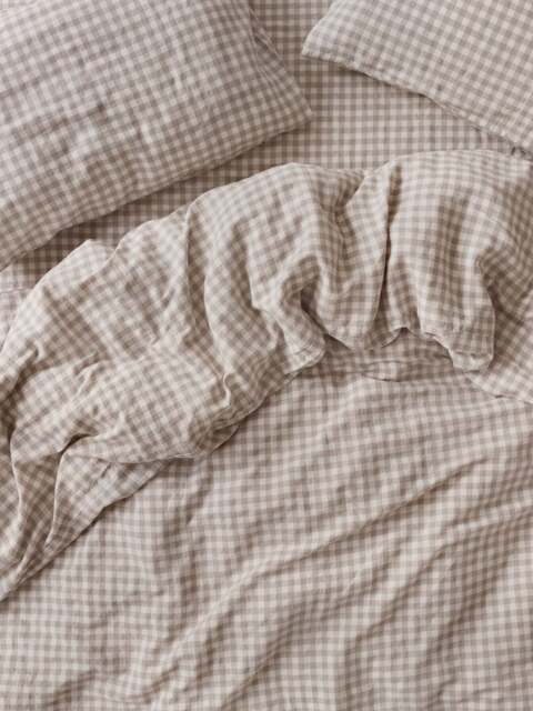 Mushroom Gingham Linen Blend Duvet Cover - Single - Piglet in Bed