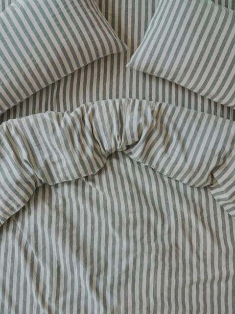 Fern Green Pembroke Stripe Linen Blend Duvet Cover - Single - Piglet in Bed