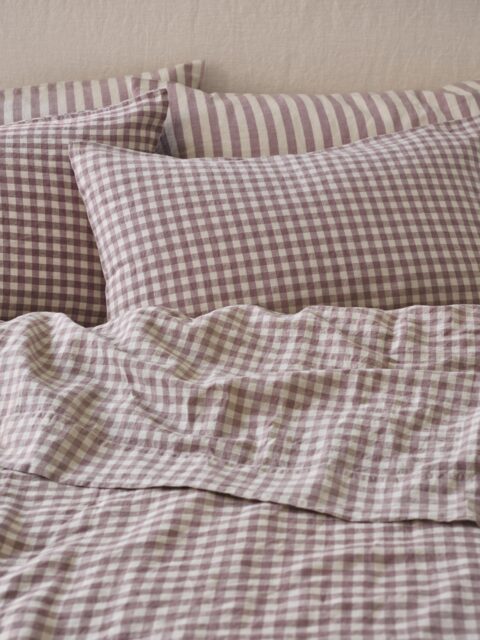 Elderberry Gingham Linen Blend Pillowcases (Pair) - Super King - Piglet in Bed