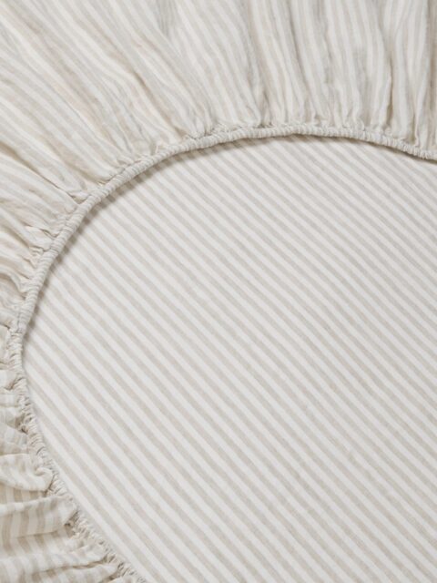 Oatmeal Stripe Linen Blend Fitted Sheet - Double - Piglet in Bed