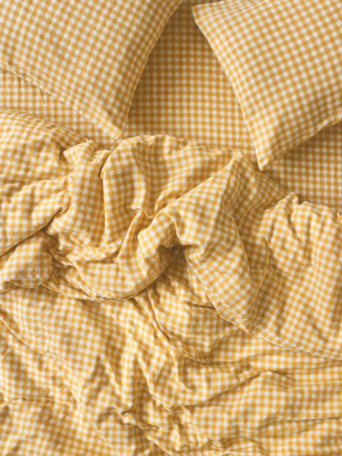 Honey Gingham Linen Blend Duvet Cover - Single - Piglet in Bed