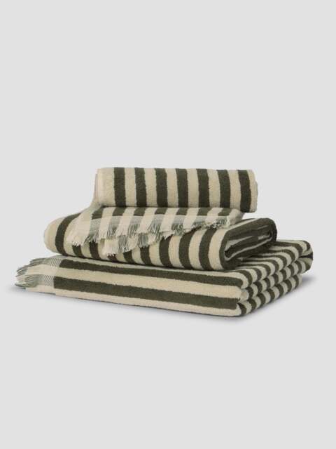 Olive Green Pembroke Stripe Cotton Towels - Hand Towel - Piglet in Bed