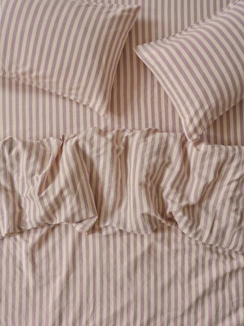 Elderberry Pembroke Stripe Linen Blend Duvet Cover - Single - Piglet in Bed