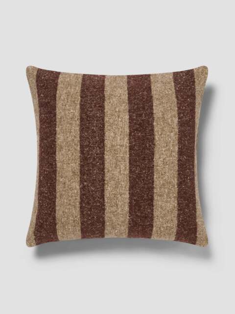Mocha & Oatmeal Wide Stripe Wool Square Cushion Cover - 50x50cm - Piglet in Bed