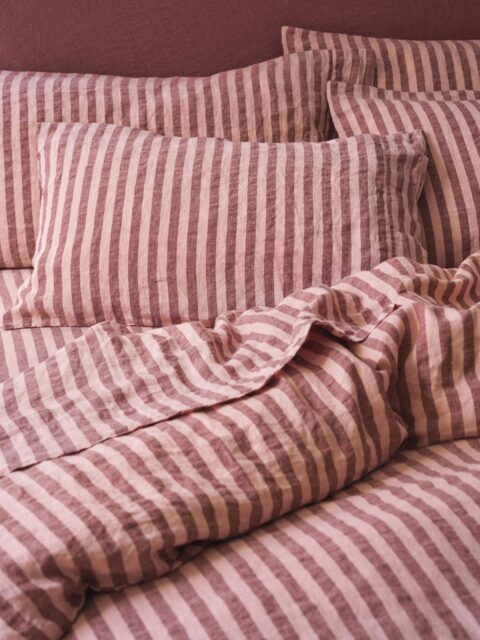 Rhubarb & Rose Pembroke Stripe 100% Linen Pillowcases (Pair) - Standard - Piglet in Bed