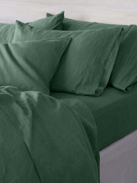 Elm Green Linen Blend Fitted Sheet - King - Piglet in Bed