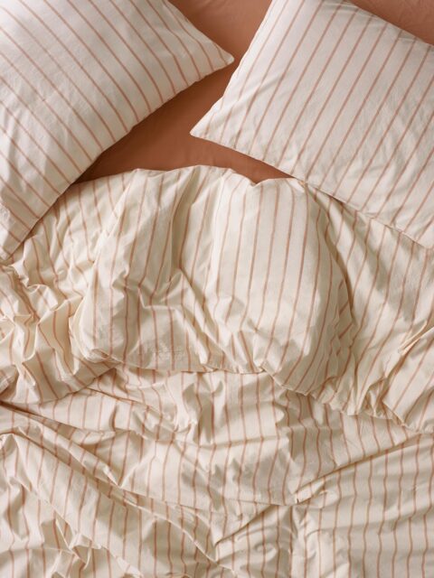 Blush Pink Slumber Stripe Cotton Duvet Cover - Single - Piglet in Bed