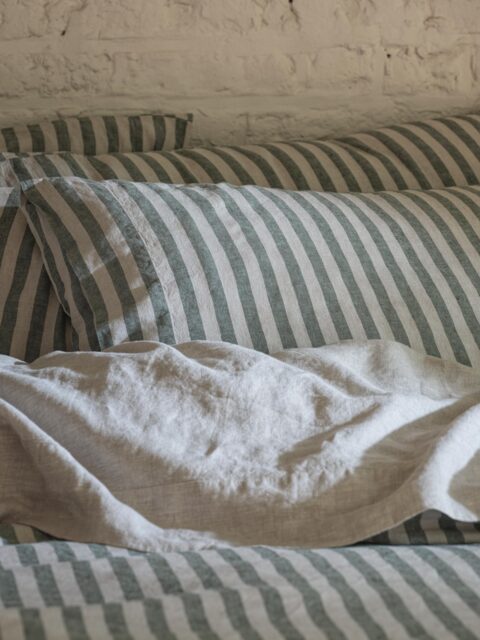 Fern Green Pembroke Stripe Linen Blend Pillowcases (Pair) - Standard - Piglet in Bed