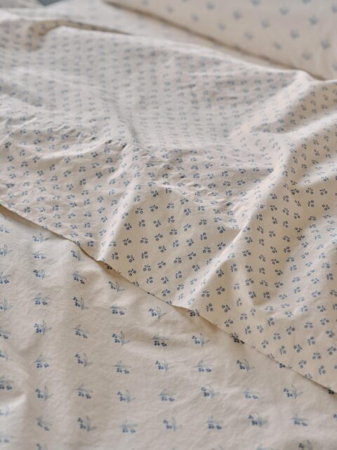Cove Blue Martha Floral Cotton Flat Sheet - Super King - Piglet in Bed