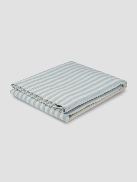 Coastal Blue Pembroke Stripe 100% Linen Flat Sheet - Single - Piglet in Bed