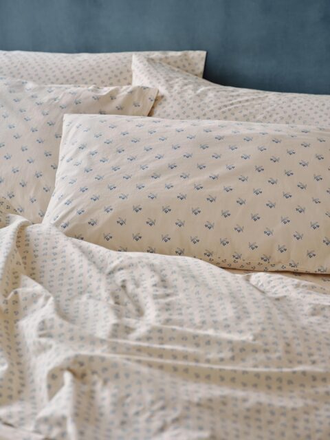 Cove Blue Martha Floral Cotton Pillowcases (Pair) - Standard - Piglet in Bed