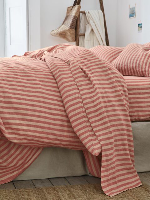 Sandstone Red Pembroke Stripe Linen Blend Flat Sheet - Single - Piglet in Bed