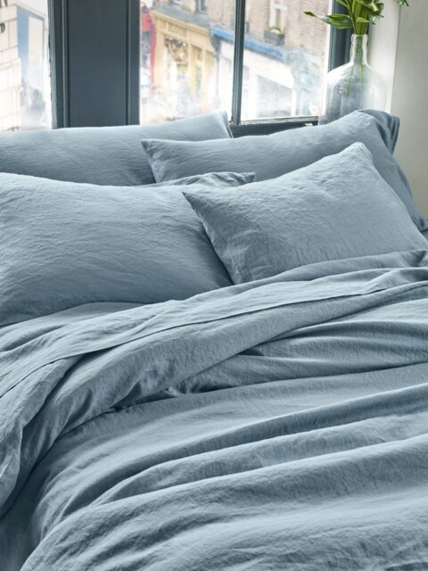 Dusk Blue Linen Blend Pillowcases (Pair) - Square - Piglet in Bed