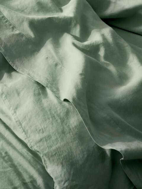 Sage Green 100% Linen Flat Sheet - Emperor - Piglet in Bed